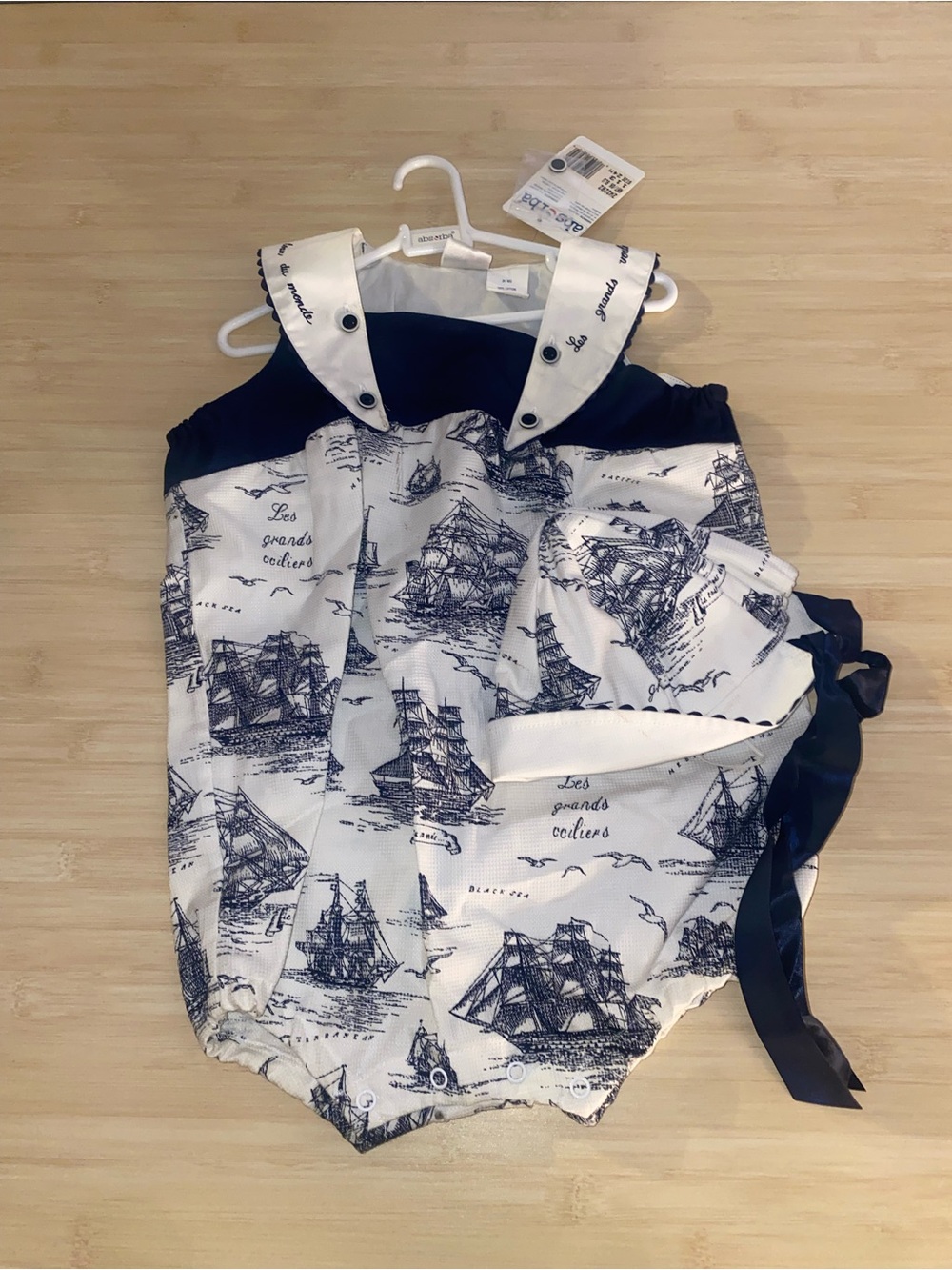 Baby Boy Clothes New Absorba Vintage 24 Month Sail Boat Nautical Romper Hat